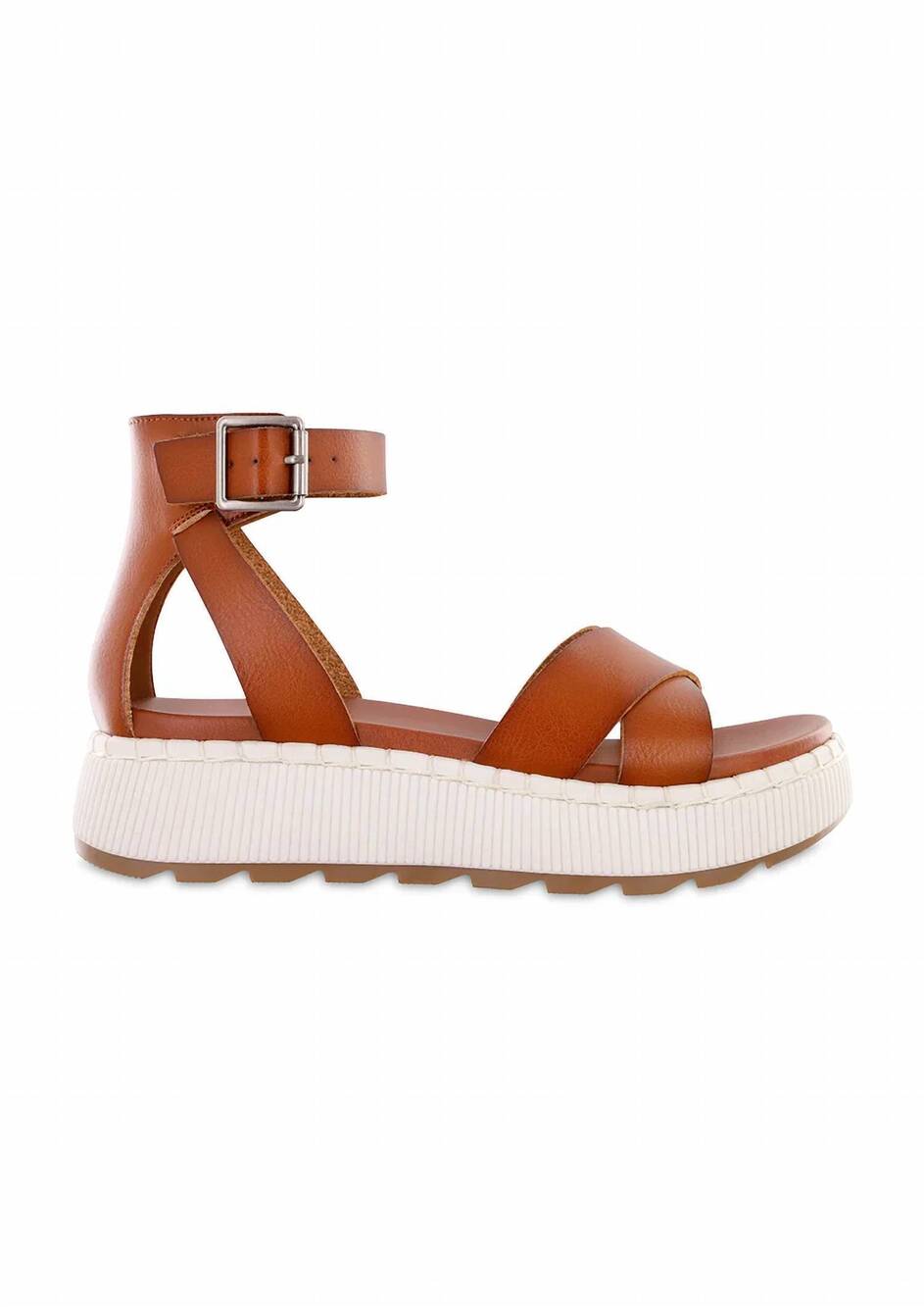 NEW MIA women's cross stride vegan platform sandals in cognac